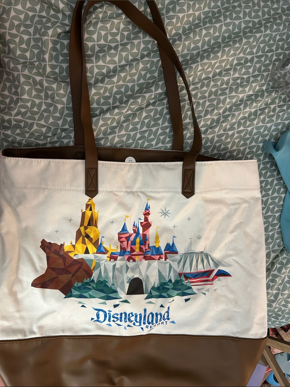 Disneyland official Starbucks branded Cream and Brown Canvas Logo Tote - Picture 3 of 6